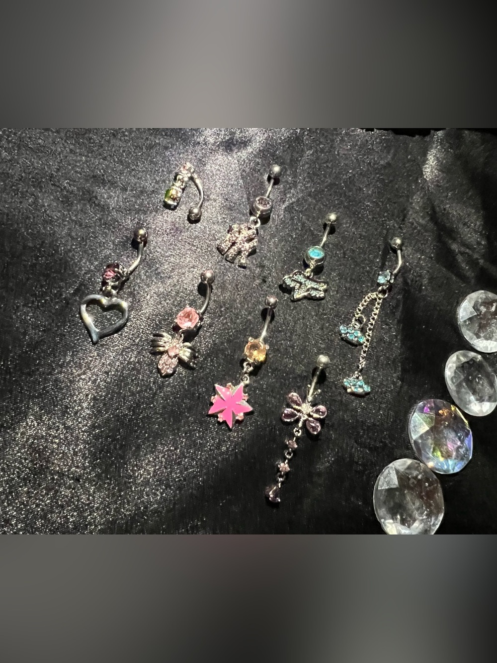 8 Piece Gem Belly Button Ring Set - Cute Dangling Navel Jewelry